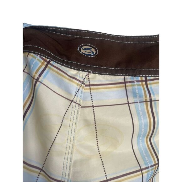 Kirra Mens Yellow Blue Plaid Surfer Board Short Size 36 - Picture 8 of 16